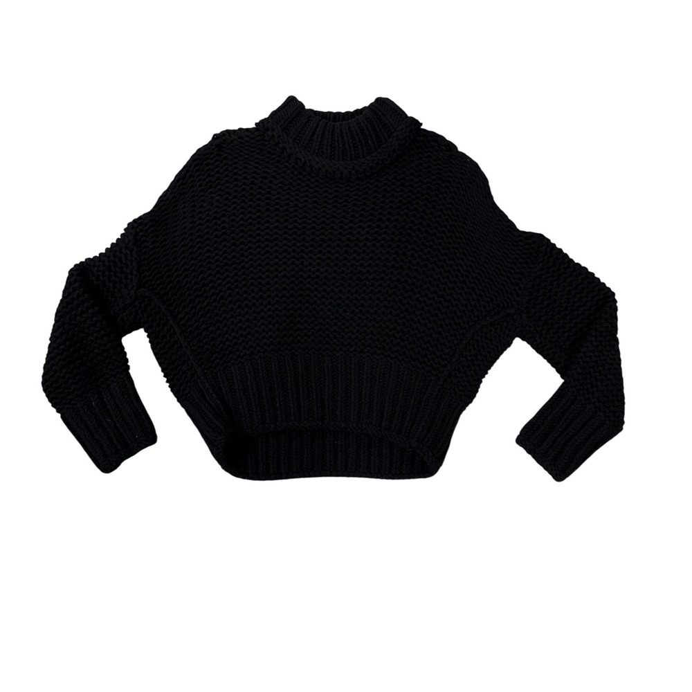 Free People Sweater Womens S Black Chunky Knit Mock Neck Cropped Batwing